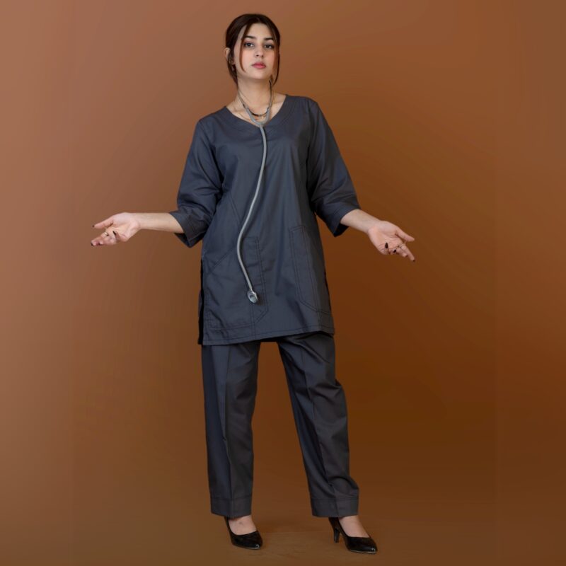 Elite class Grey Colour Doctor Scrub Set for Women – Premium Medical Uniform - Image 3